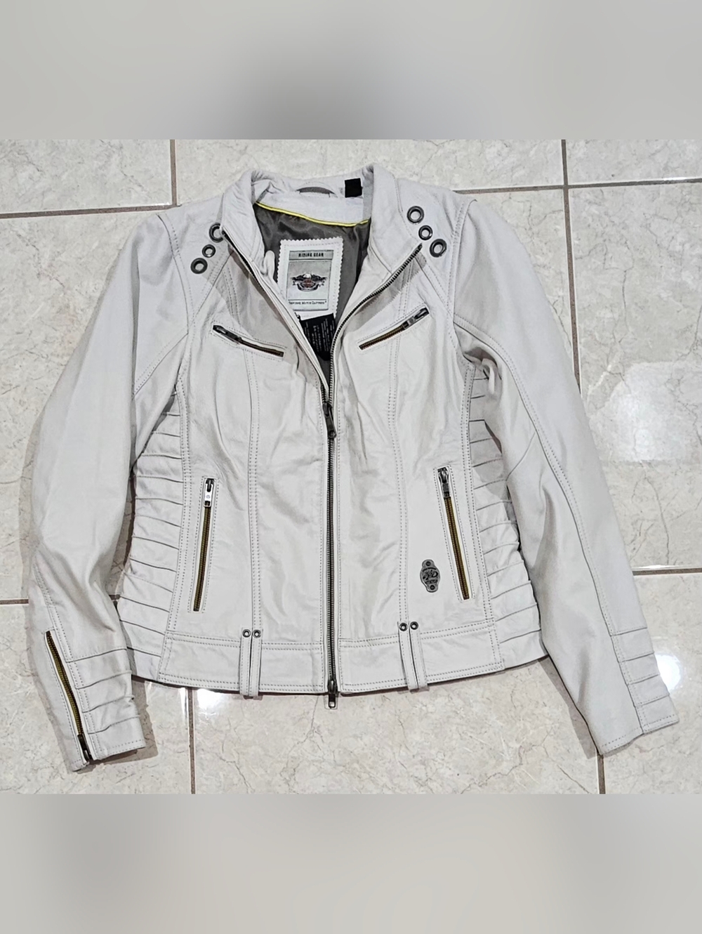 Women’s Light White Leather Biker Jacket